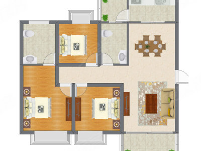 3室2厅 142.15平米户型图