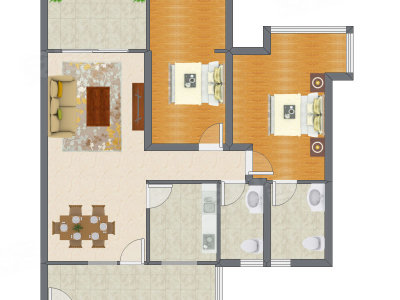 2室2厅 106.64平米户型图
