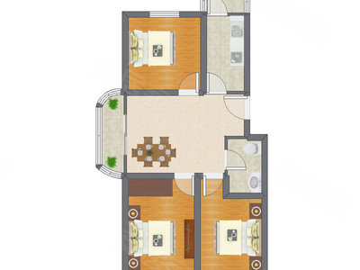 3室1厅 85.59平米