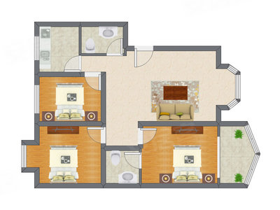 3室1厅 89.21平米户型图