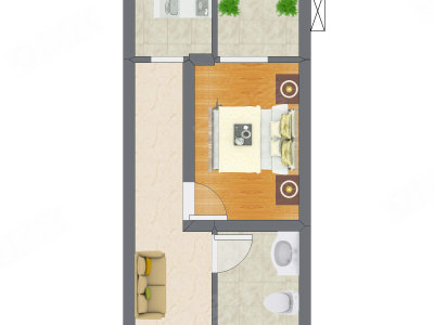 1室2厅 32.00平米户型图