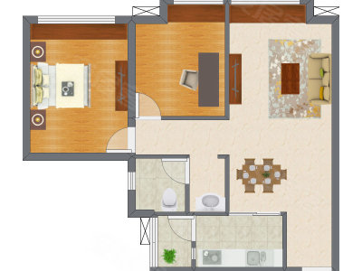 2室2厅 77.04平米户型图