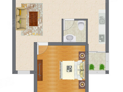 1室1厅 49.65平米户型图