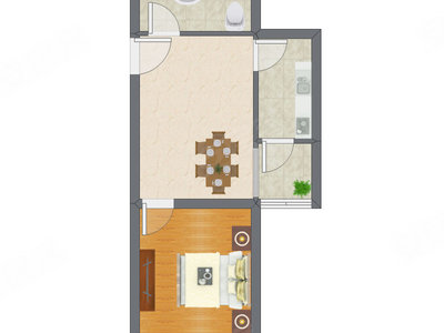 1室1厅 53.93平米户型图