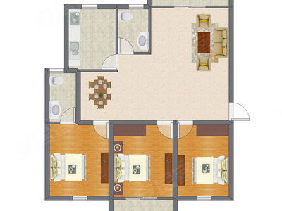 3室2厅 87.64平米户型图