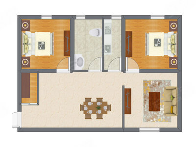 2室2厅 70.25平米户型图