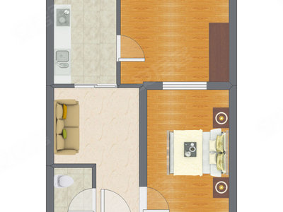 1室1厅 32.71平米户型图