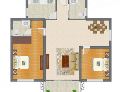 2室2厅 95.54平米户型图
