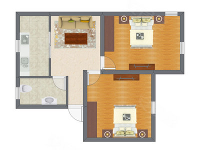 2室1厅 53.72平米户型图