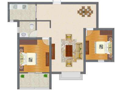 2室2厅 74.28平米户型图