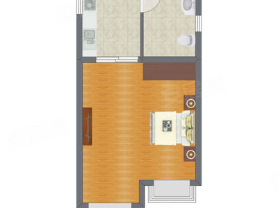 1室0厅 37.58平米户型图