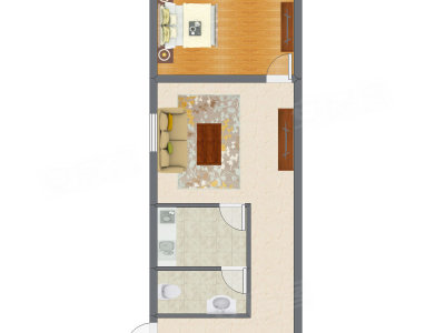 1室1厅 47.56平米户型图