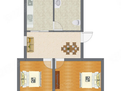 2室2厅 77.39平米户型图