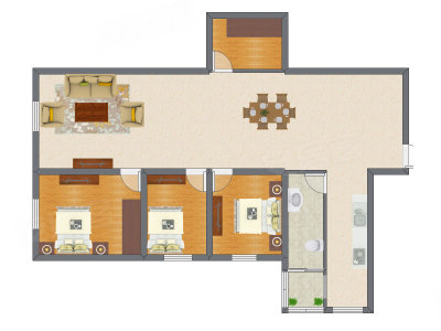 3室2厅 105.53平米户型图