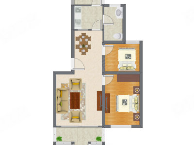 2室2厅 75.84平米户型图