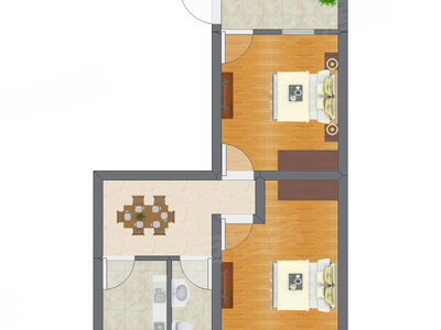 2室1厅 35.82平米户型图