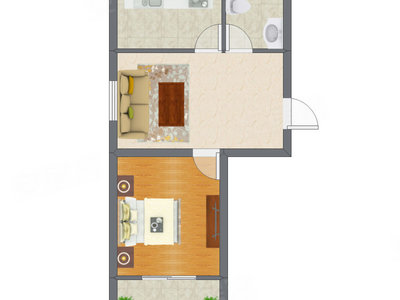 1室1厅 36.69平米户型图
