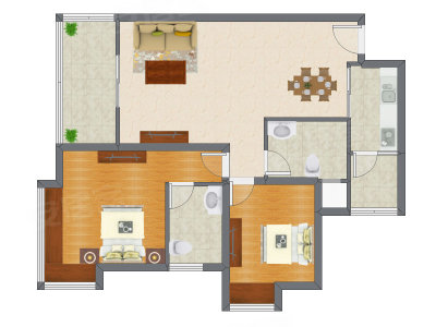 2室1厅 78.22平米户型图
