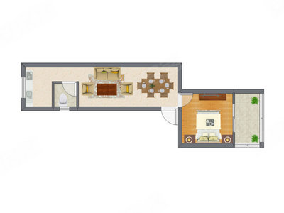 1室1厅 31.60平米户型图