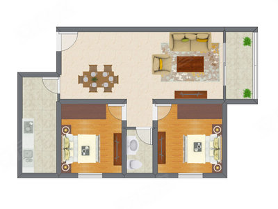 2室1厅 76.00平米