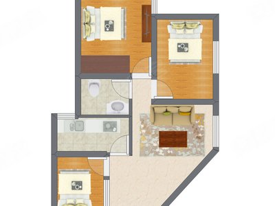 3室1厅 73.00平米