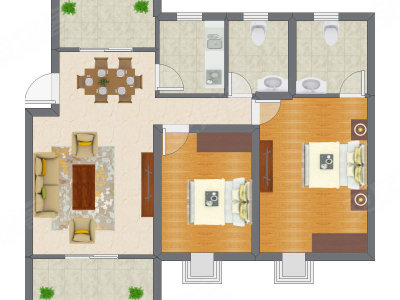 2室2厅 71.43平米户型图