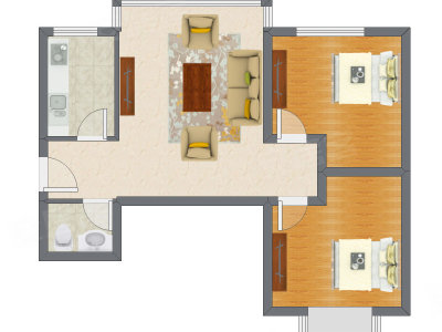 2室1厅 74.55平米