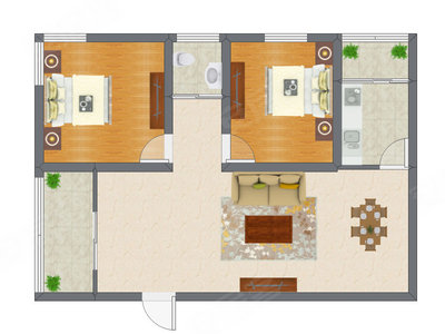 2室1厅 82.60平米