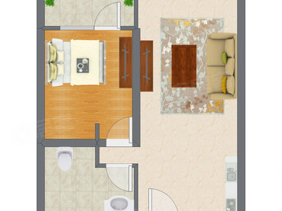 1室1厅 60.38平米户型图