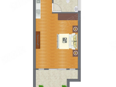 1室1厅 43.21平米户型图
