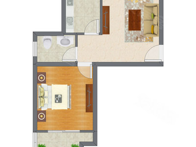 1室1厅 53.08平米户型图