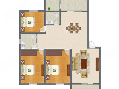 3室1厅 127.00平米户型图