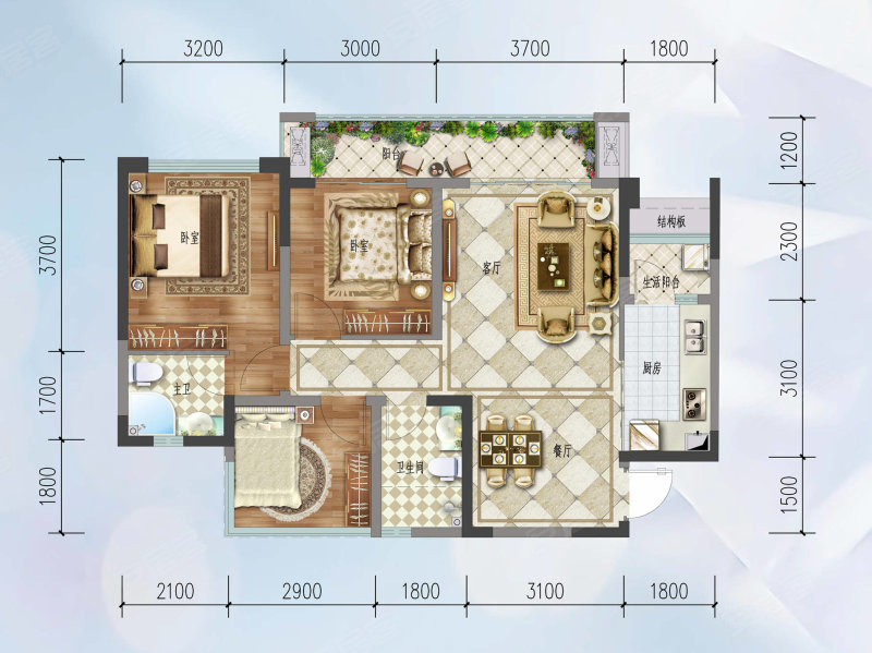 南湖麗景(新房)3室2厅2卫87㎡东59万