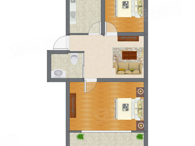 2室1厅 55.24平米户型图