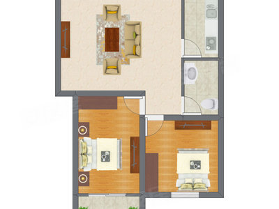 2室1厅 55.02平米