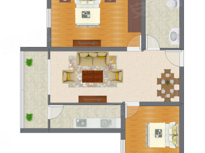 2室2厅 92.02平米户型图