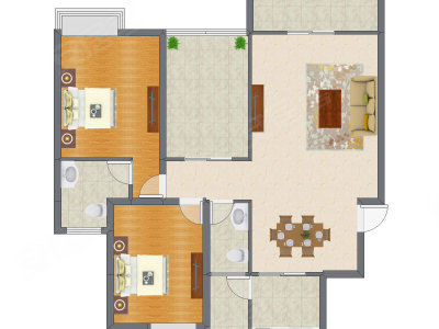 2室2厅 125.56平米户型图