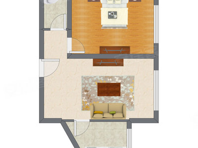 1室1厅 61.72平米户型图