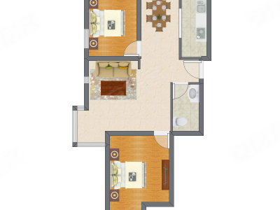 2室2厅 90.70平米户型图