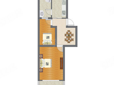 2室1厅 54.67平米