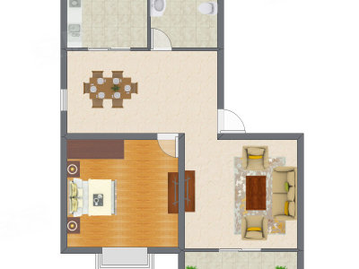 1室2厅 80.00平米户型图