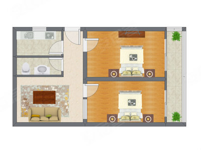 2室1厅 63.05平米
