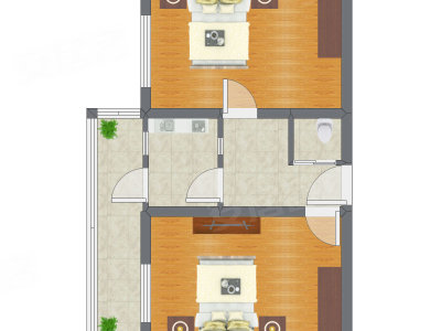 2室1厅 64.66平米户型图
