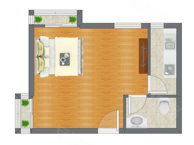 1室0厅 51.35平米户型图