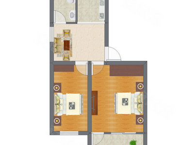 2室1厅 41.63平米户型图