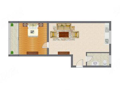 1室1厅 52.00平米户型图