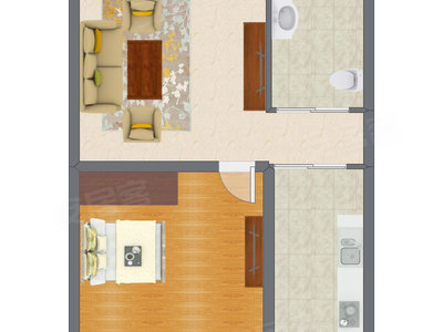1室1厅 44.30平米户型图