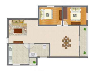 2室2厅 92.21平米户型图