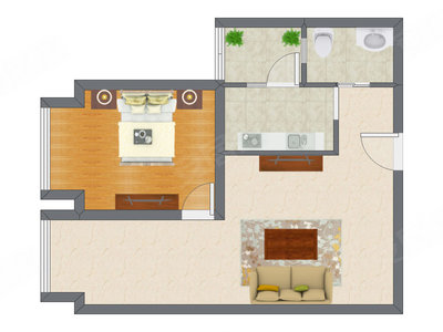 1室1厅 65.34平米户型图
