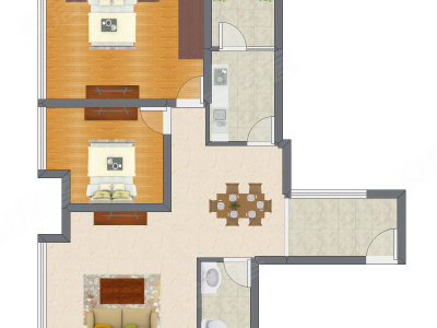 2室2厅 96.90平米户型图